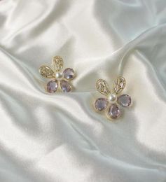 Pendientes AVEBIEN 2021, moda coreana, pendientes de flores de circonio con perlas de temperamento, elegantes y románticos para mujer, adornos para las orejas S925 039s 1642803