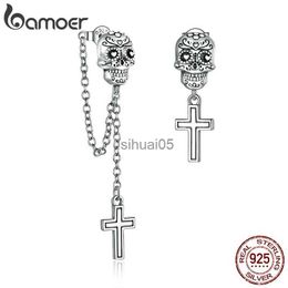 Stud bamoer 2023 auténtica Plata de Ley 925 calavera con pendientes cruzados para mujer pendiente joyería BSE419 YQ231026