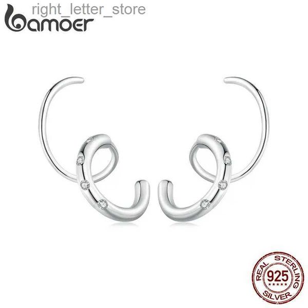 Stud Bamoer 925 Plata de Ley Minimalista Doble Círculo Stud Pendientes Pave Ajuste CZ para Mujeres Aniversario Fiesta Regalo Joyería Fina YQ231211