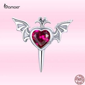 Stud Bamoer 925 Sterling Silver Mono-Ear Punk Goth Bat Wings avec coeur rouge CZ boucle d'oreille pour femmes mode bijoux cadeau 1 pièce YQ231026