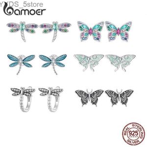 Stud Bamoer 925 Sterling Zilver Regenboog Zirkoon Libel Stud Oorbellen Vlinder Insect Dier Oor Gesp voor Vrouwen Fijne Sieraden Gift YQ231107