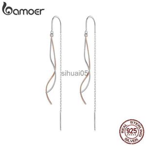 Stud Bamoer 925 Sterling Argent Bicolore Gland Enfile-Boucles D'oreilles Longue Chaîne Ligne D'oreille SCE1600 YQ231026