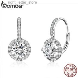 Stud Bamoer Authentieke 925 Sterling Zilver Dazzling Cubic Zirkoon Ronde Zirkoon Oorbellen voor Vrouwen Bruiloft Zilveren Sieraden SCE508 YQ231211