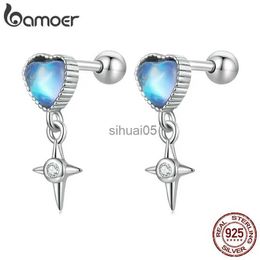 Stud Bamoer Authentische 925 Sterling Silber Stern Ohrringe für Frauen Edlen Schmuck Glänzende Blaue Herz Ohrstecker Hochzeit Geschenk BSE674 YQ231026