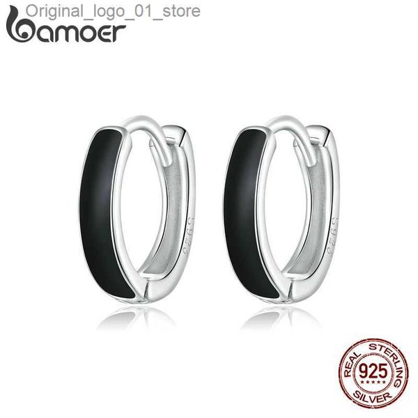 Stud Bamoer Pendientes de aro negros para mujer % 925 Esmalte de plata esterlina Gota Pendiente de aceite Joyería de fiesta SCE1047 Q231205