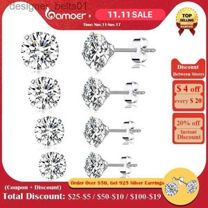 Stud bamoer Boucles d'oreilles à tige en argent sterling 925 plaqué platine avec zircone cubique ronde hypoallergénique 4 mm 5 mm 6 mm 7 mm BSE166L231117