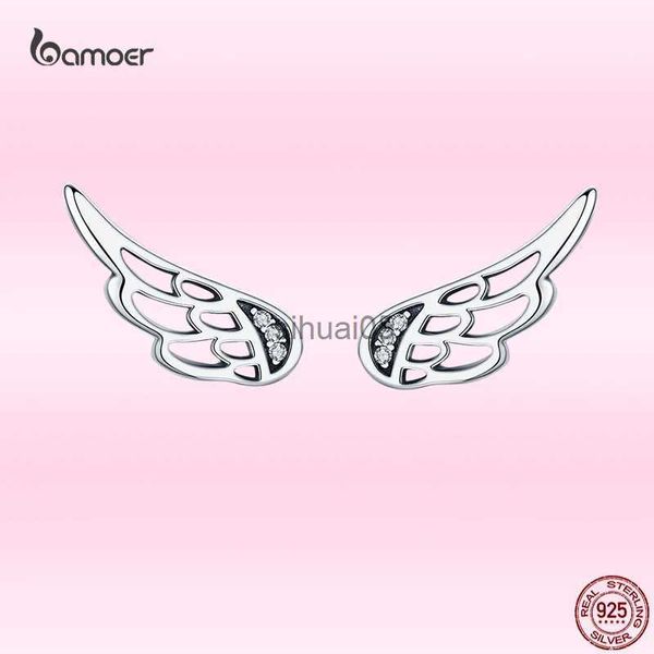 Stud Bamoer mode ailes d'ange boucles d'oreilles pour femmes véritable 925 en argent Sterling chanceux gardien oreille goujons élégant bijoux de mariage cadeaux YQ231026