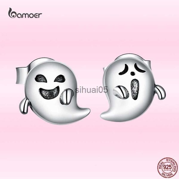 Bamoer Halloween mignon petit fantôme boucles d'oreilles 925 en argent Sterling diable oreille goujons pour les femmes drôle Cosplay bijoux YQ231026