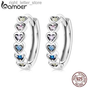 Stud Bamoer Hartvormige Oorbellen 925 Sterling Zilver Stapelbare Regenboog Zirkoon Oorgespen voor Vrouwen Meisjes Fijne Sieraden DIY Geschenken YQ231211