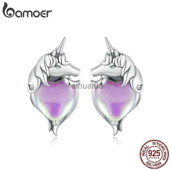 Stud BAMOER Boucles d'oreilles licorne hypoallergéniques pour femmes 925 bijoux en argent sterling cadeaux oreilles sensibles YQ231026