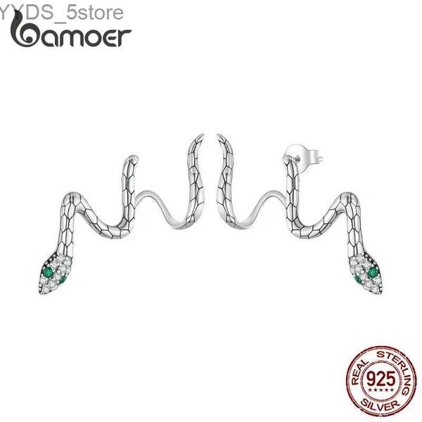 Stud Bamoer Nuevos pendientes de plata de ley 925 con forma de serpiente para mujer, delicado circón, oreja de animal, hermoso regalo de joyería fina para fiesta YQ231107