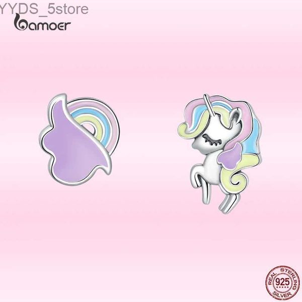 Stud Bamoer nouveaux clous d'oreilles licorne de rêve pour jeune fille véritable 925 en argent Sterling couleur Morandi boucles d'oreilles animaux bijoux de fête fins YQ231107