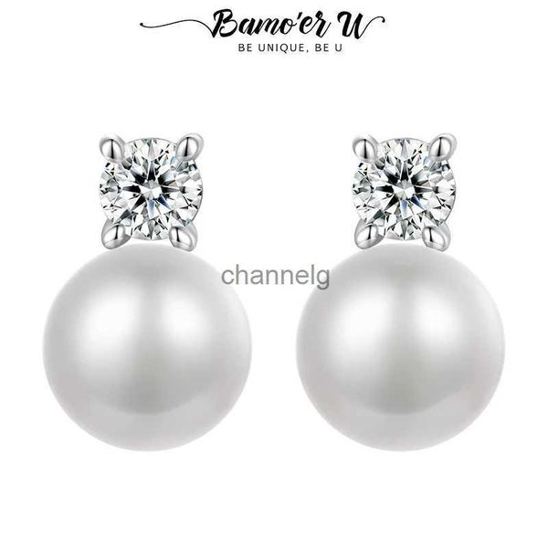 Stud Bamoer U 0.1CT Moissanite perle boucles d'oreilles naturelles d'eau douce boucles d'oreilles en laboratoire créé diamant 925 en argent Sterling bijoux cadeau YQ240110