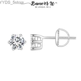 Stud Bamoer U 0.9CT D couleur VVS1 EX Moissanite oreille Stud S925 filetage classique rond coupe couronne boucle d'oreille laboratoire diamant femmes bijoux YQ231107