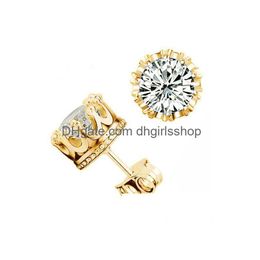 Stud Band New Crown Earring 925 Sterling Sier Cz Simated Diamonds Engagement Beautif Sieraden Crystal Ear Rings Drop Delivery Oorbellen Dhs1I