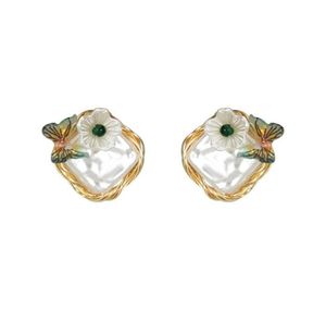 Stud Baroque Plat Perle Or Tricot Couronne Boucles D'oreilles Pour Les Femmes De Noce Fleur Papillon Luxe Fine Jewellery2666853