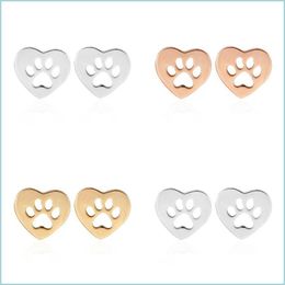 Stud Bear Paw Confidante oorbellen sieraden dame vergulde gouden holle love heart footprint oor noppen valentijnsdag eenvoud 2 5 dhfm4