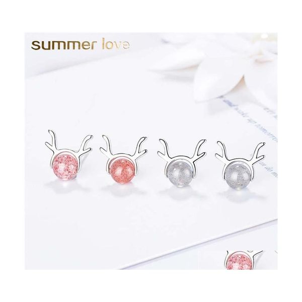 Pendientes de piedra lunar de cristal de Stberry redondos Beautif para mujer, pendientes de astas de ciervo de cobre, joyería de entrega de gota de Navidad DH3Mk