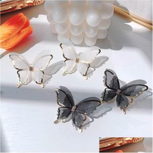 Stud Big Chiffon White Black Butterfly Pendientes para mujer New Trendys Jewelry Temperament Earings Drop Delivery Dhkzx