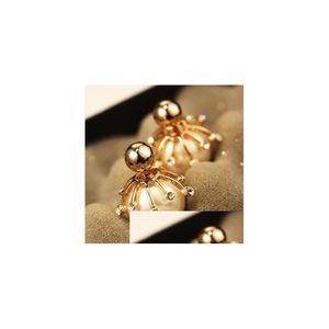 Stud Grote Parel Oorbellen Voor Vrouwen Mode-sieraden Goud / Platina Plating Dubbelzijdig Accessoires Koreaans Feest Drop Levering Dh5Xg