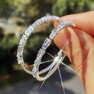 Stud Big Round Silver Color Hoop oorbellen met bling zirkon steen voor vrouwen mode sieraden Koreaanse oorbellen J230529