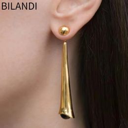 Stud Bilandi Mode-sieraden Metaal Goud Kleur Oorbellen Eenvoudig ontwerp Mooie voorkant met achterkant Dangle Drop Oorbellen voor dames Vrouw 231102