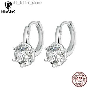 Stud BISAER 925 argent sterling 6 griffes Zircon boucles d'oreilles boucles d'oreilles créoles scintillantes plaqué platine pour les femmes de mariage bijoux originaux YQ231211