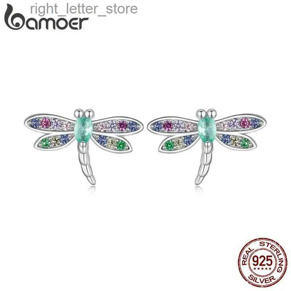 BISAER 925 boucles d'oreilles en argent Sterling libellule boucles d'oreilles insectes plaqué platine pour les femmes coloré Zircon bijoux fins BSE795 YQ231211