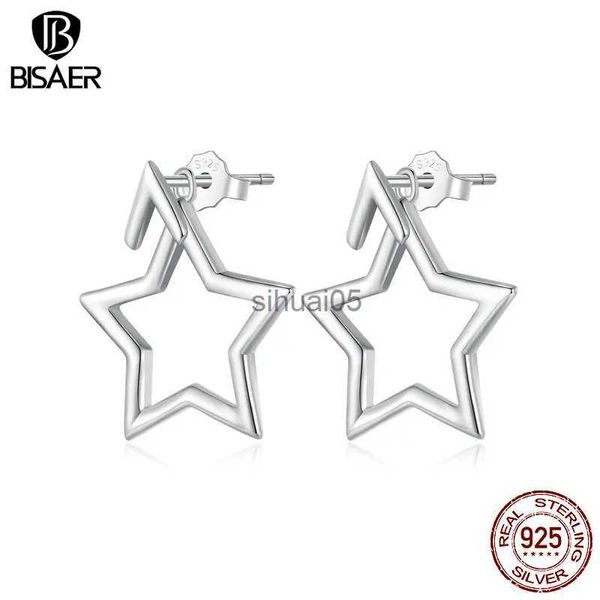 Stud BISAER 925 boucles d'oreilles pentagramme en argent sterling pince d'oreille simple pour femme fête conception originale bijoux fins EFE901 YQ231026