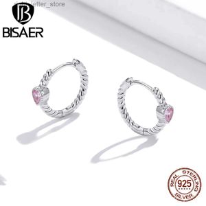 Stud BISAER 925 Sterling Argent Plaqué Platine Pur Coeur Forme Zircon Boucles D'oreilles Pour Les Femmes De Mariage Bijoux De Mode ECE1081 YQ231211