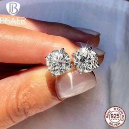 Stud BISAER 925 Sterling Zilver Stud Oorbellen Eenvoudige Moissanite Sparkle Plated Platina Oor Voor Vrouwen Feest Bruiloft Fijne Sieraden YQ240110