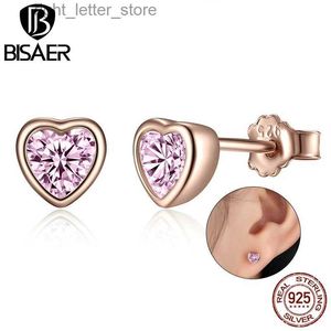 Stud BISAER coeur boucles d'oreilles en argent Sterling 925 rose cristal Zircon boucles d'oreilles pour les femmes fête de mariage 2022 tendance bijoux fins YQ231211