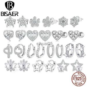 Stud BISAER Echt 925 Sterling Sfonkelende AAAA Zirkoon Oorbellen Hart Ster voor Dames Prachtige Partij Mini Oorclip Origineel Ontwerp YQ231026