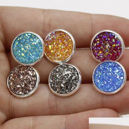 Stud Bk 12Mm Ronda Druzy Stone Pendientes Bling Drusy Resin Sier Para Mujeres Damas Moda Joyería Hecha A Mano Regalo Drop Delivery Dhhdo