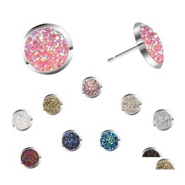 Stud BK roestvrij staal glanzende druzy oorbellen rond natuursteen voor vrouwen mode sieraden cadeau drop levering otcqs