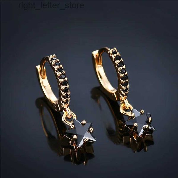 Stud Black Zircon Star Mujeres Pendientes Joyería Moda Chica Joven Cobre Metal Colgantes Pendiente Femenino Dorado Colorido Oreja Joyería Caliente YQ231211