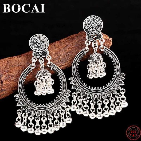 Stud BOCAI S925 Pendientes de plata esterlina para mujeres 2023 Nueva moda Vintage Estilo étnico Pendientes geométricos Joyería pura Argentum YQ231107