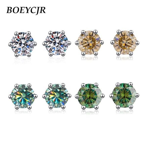 Stud Boeycjr 925 Classic 6 Puertas de plata 0,5 / 1 / 2CT Moissanite VVS1 Joyería fina Pendiente de diamante para mujeres Regalo