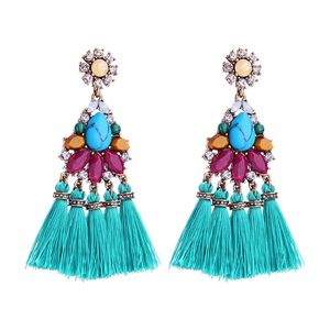 Stud bohemia vintage long pompon pierre gemme fleur boucle d'oreille pour les femmes 230620