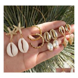 Stud Boheemian Fashion Jewelry oorbellen set natuurlijke schaal Irregar Pearl Conch zeester 4pairs/set drop levering dhyzx
