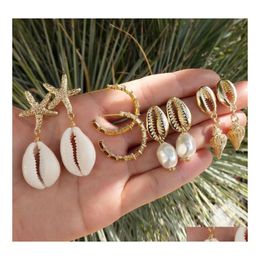 Stud Bohemian Fashion Bijoux Boucles d'oreilles Set Coquille naturelle Irregar Perle Conque Étoile de mer 4Paires / Set Drop Livraison Dhyzx