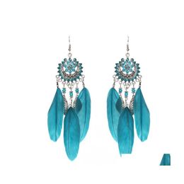 Stud Boheemian Fashion Sieraden Vintage Feather oorbellen Hollowed Flower Tassels Dange Drop Delivery DH6LI