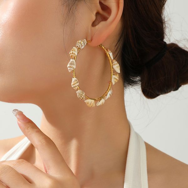 Stud bohème cercle boucles d'oreilles pour femmes mode manuel mer conque coquille fête perle bijoux en gros 230807