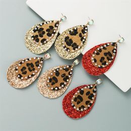 Stud Style Bohème Pâte Cristal Multicouche En Cuir Léopard-Imprimé Boucles D'oreilles À Paillettes Pour Femmes Filles Bijoux De Mode Accessorie278C