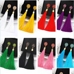 Stud Boho Crystal Long Tassel Drop Earrings Studs For Women Girls Ethnic Geometric Dange Statement Earring Fashion Jewelry Kerstmis DHXDF