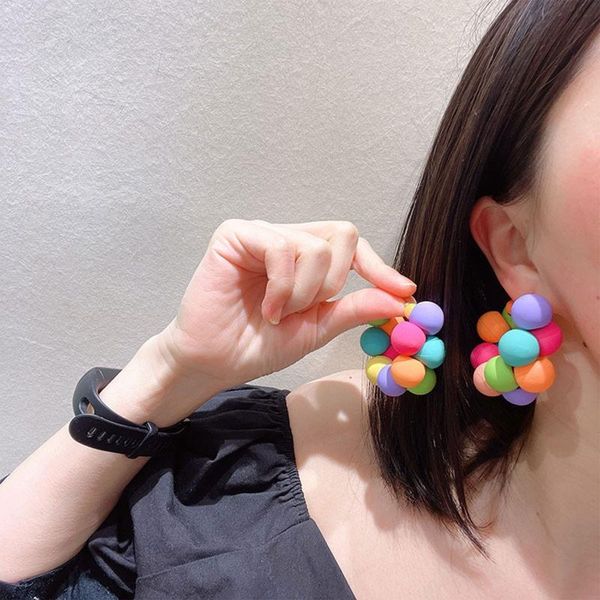 Pendientes de aro bohemios con cuentas multicolores para mujer, joyería para fiesta y boda colorida en forma de C, regalo