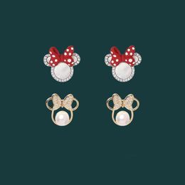 Boucles d'oreilles avec nœud papillon, jolies perles entières, souris, cristaux, bijoux de dessin animé pour femmes, tendance, charme, accessoires de mariage, 2021, 2372