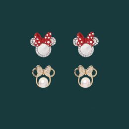 Boucles d'oreilles avec nœud papillon, jolies perles entières, cristaux de souris, bijoux de dessin animé pour femmes, tendance 2021, charme d'anime, accessoires de mariage, 3057
