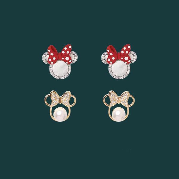 Stud Bow mignon boucles d'oreilles en gros perle souris cristaux dessin animé bijoux pour femmes 2021 tendance Anime charme accessoires de mariage