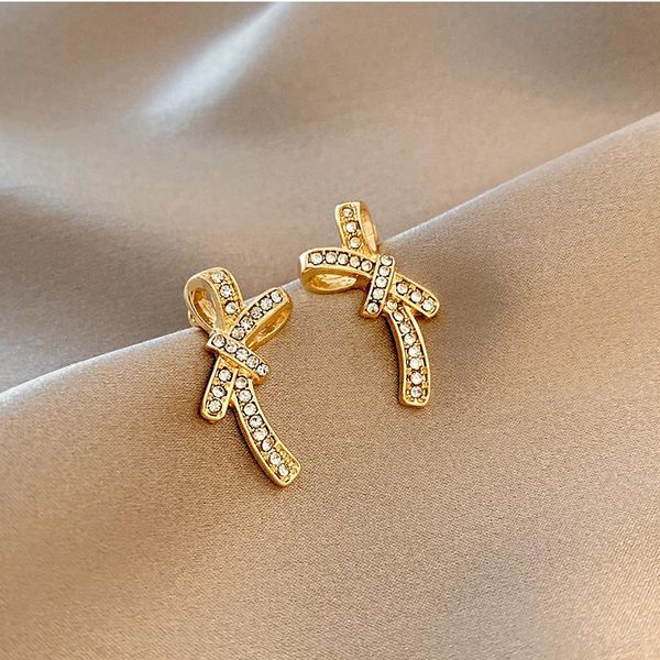 Pendientes de tuerca con lazo para mujer, aretes de plata 925 con diamantes 2021, aretes Vintage de tendencia para mujer, Piercing, accesorios de moda coreana